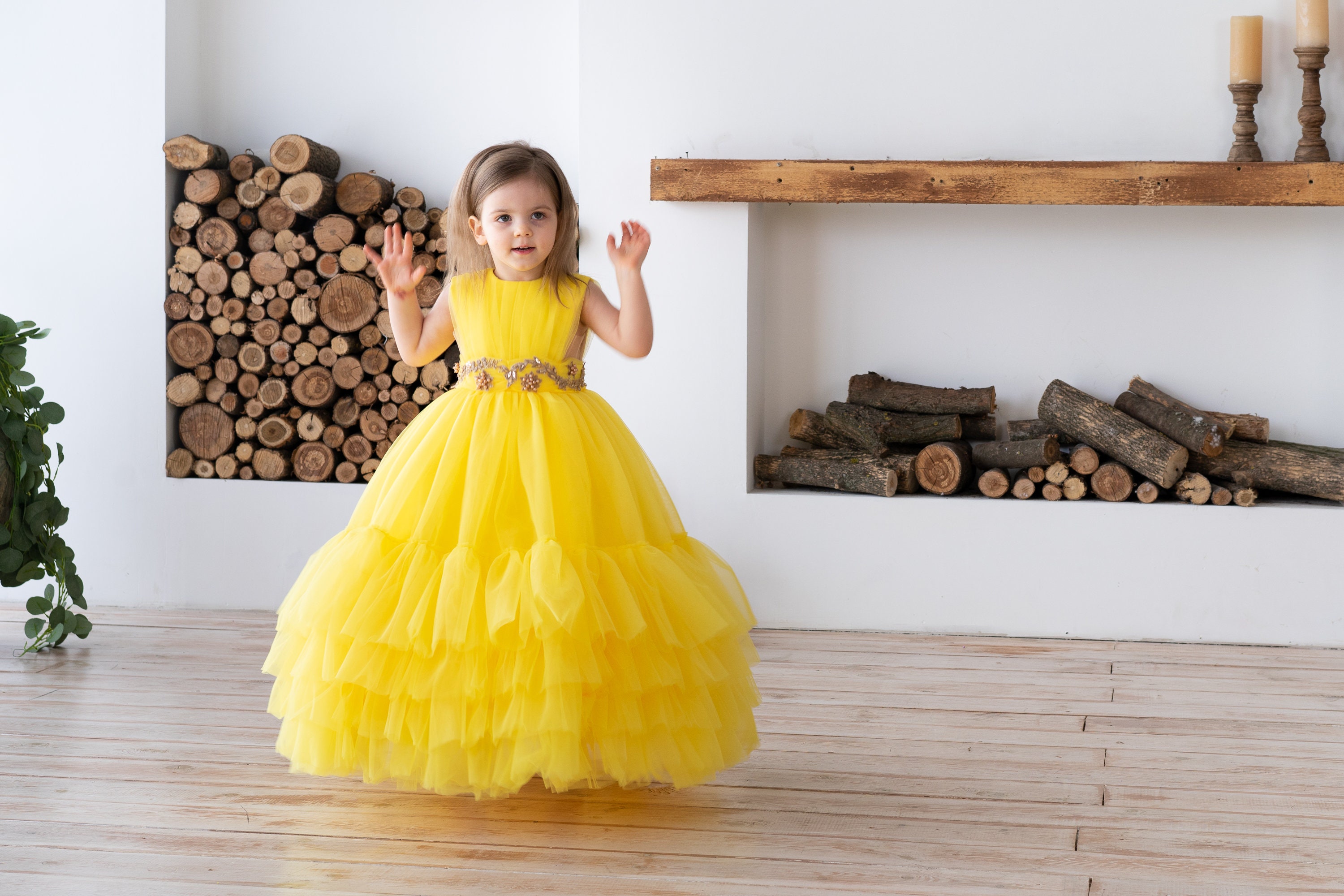 de niña flores Vestido amarillo bebé Vestido Etsy España