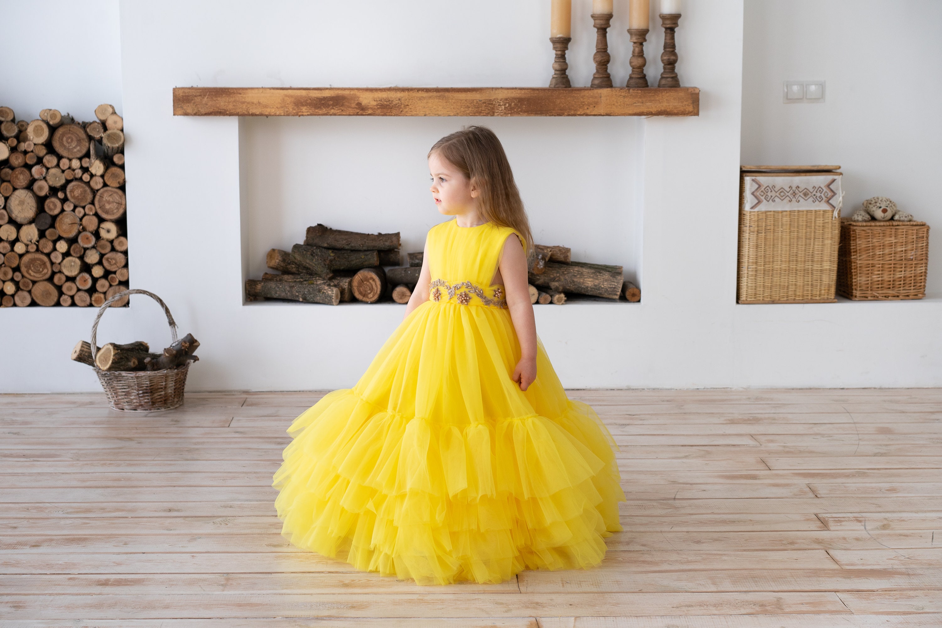 Vestido de niña de flores amarillo bebé Vestido - Etsy México