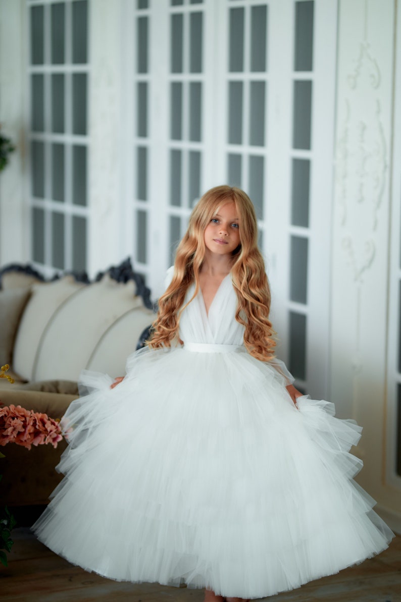 Ivory flower girl dress, White flower girl dress toddler, Tutu dress, Princess dress, Tulle flower girl dress, Pageant dress for photoshoot image 6