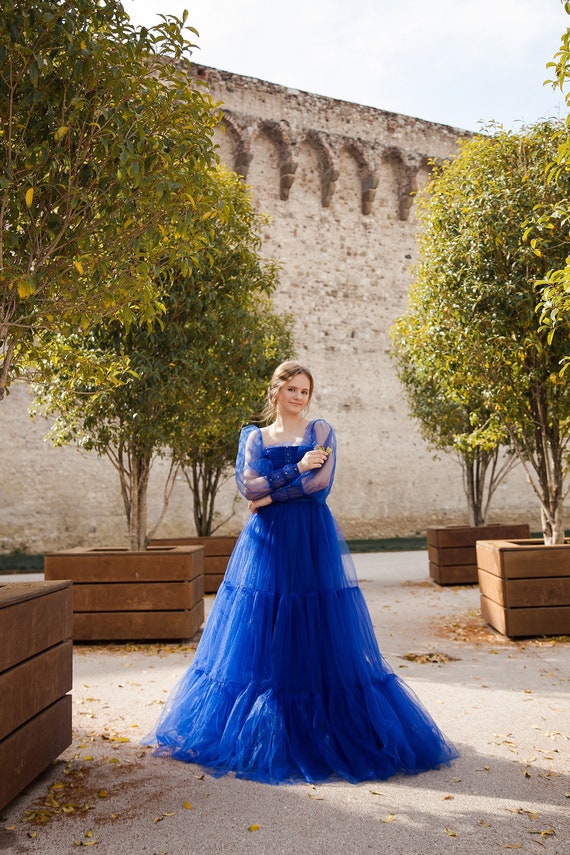 Royal Blue Elegant Dress, Corset Dress in Vintage Style, Prom