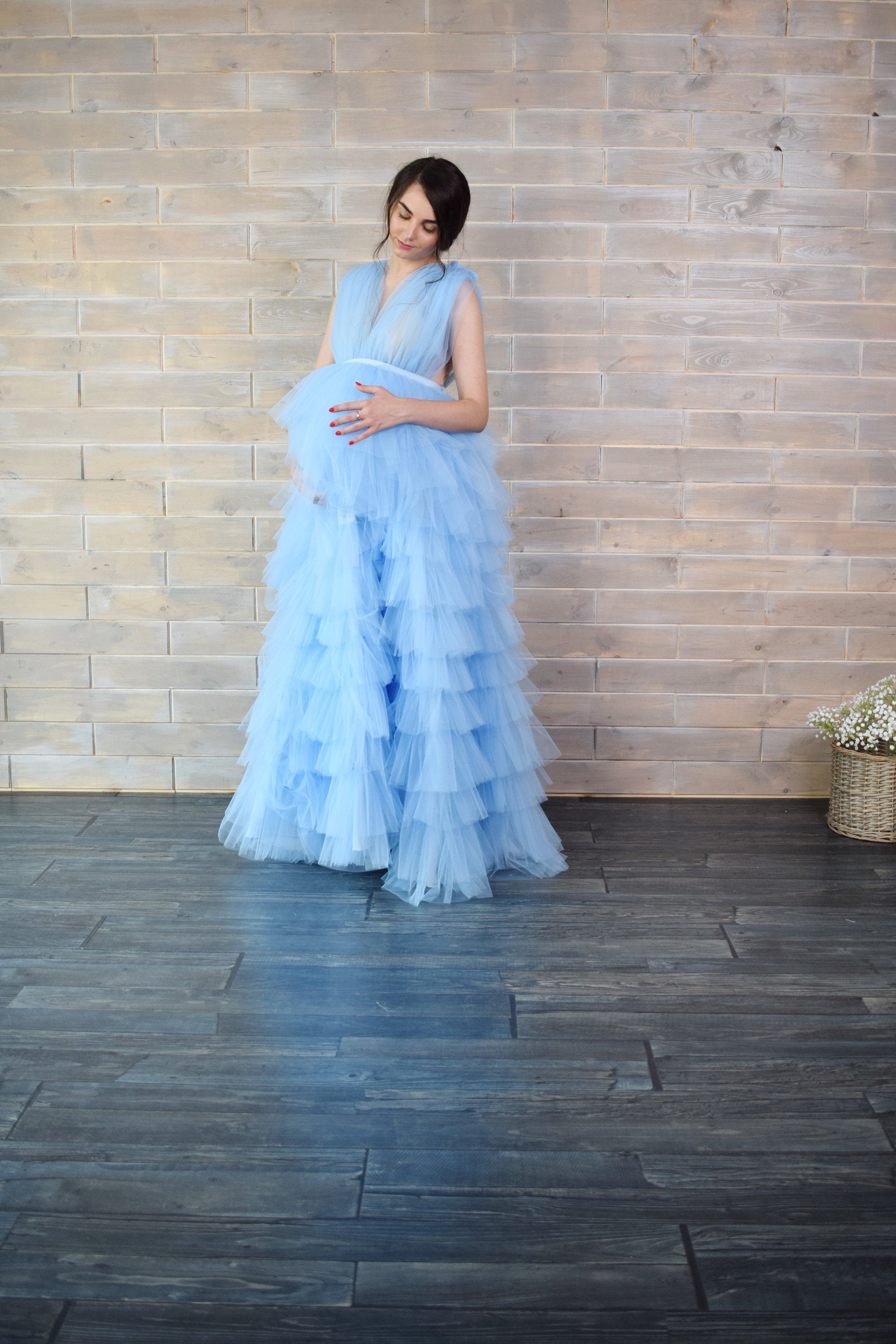 Long Light Blue Maternity Gown Maternity Dress for Photo Etsy