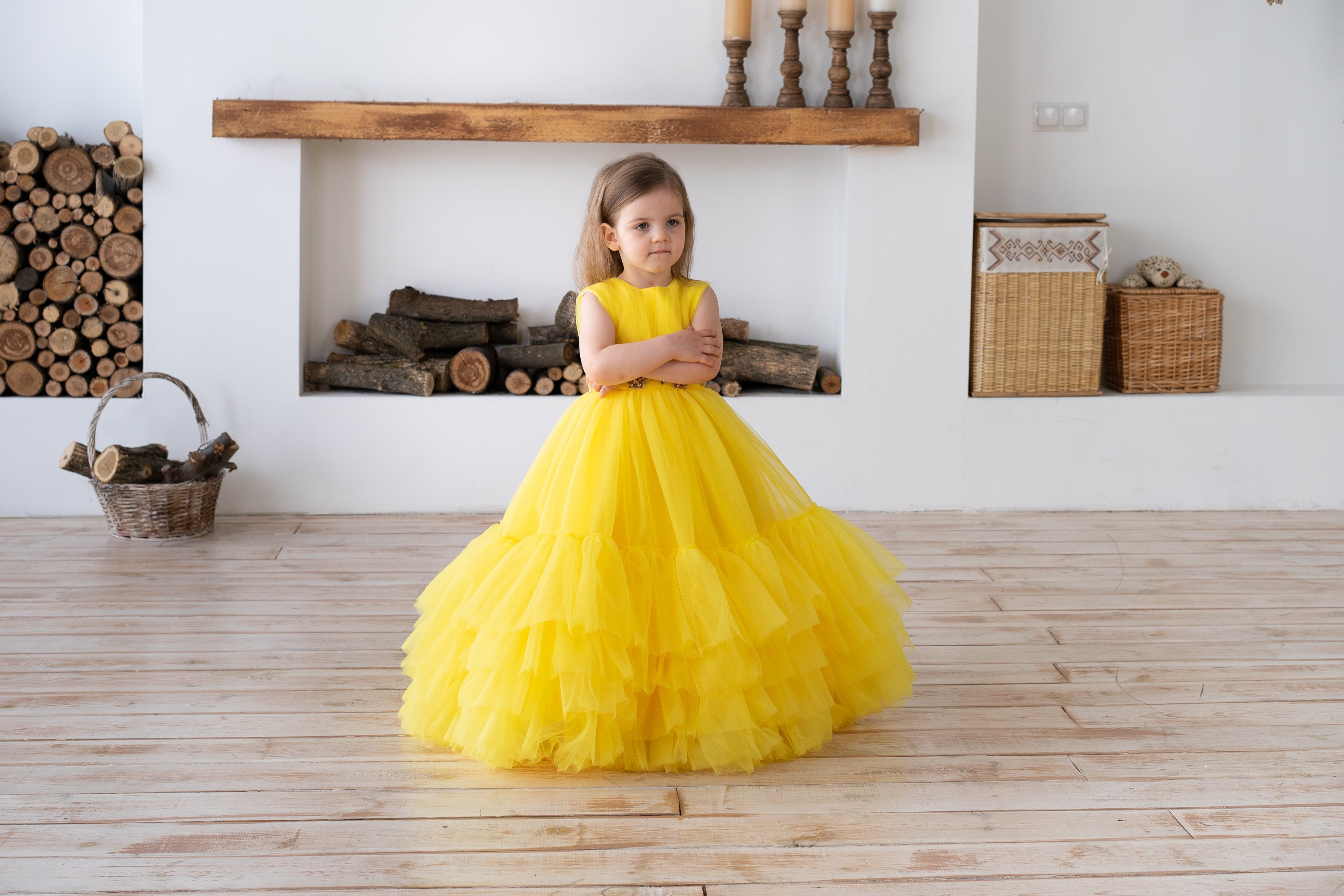 Striking Ruffled Tulle High-Low Puffy Yellow Prom Dress - Promfy