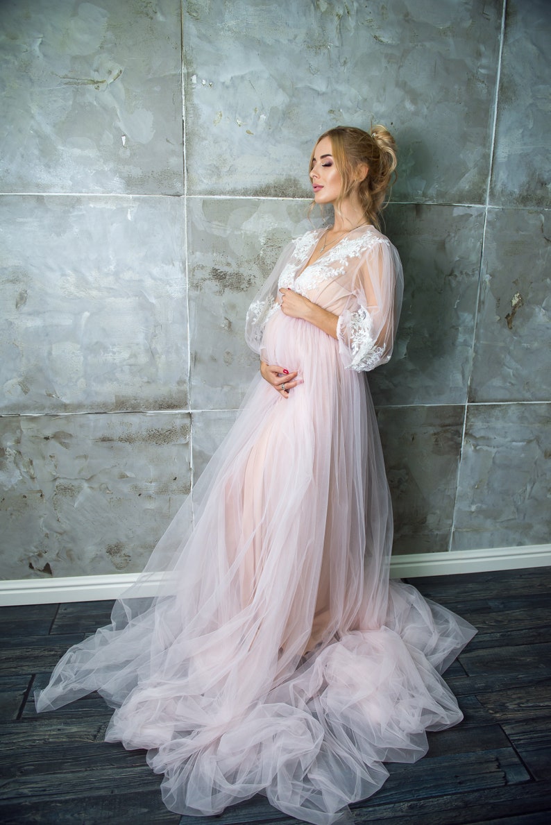 Long light pink maternity dress Dress for Baby shower Dress | Etsy