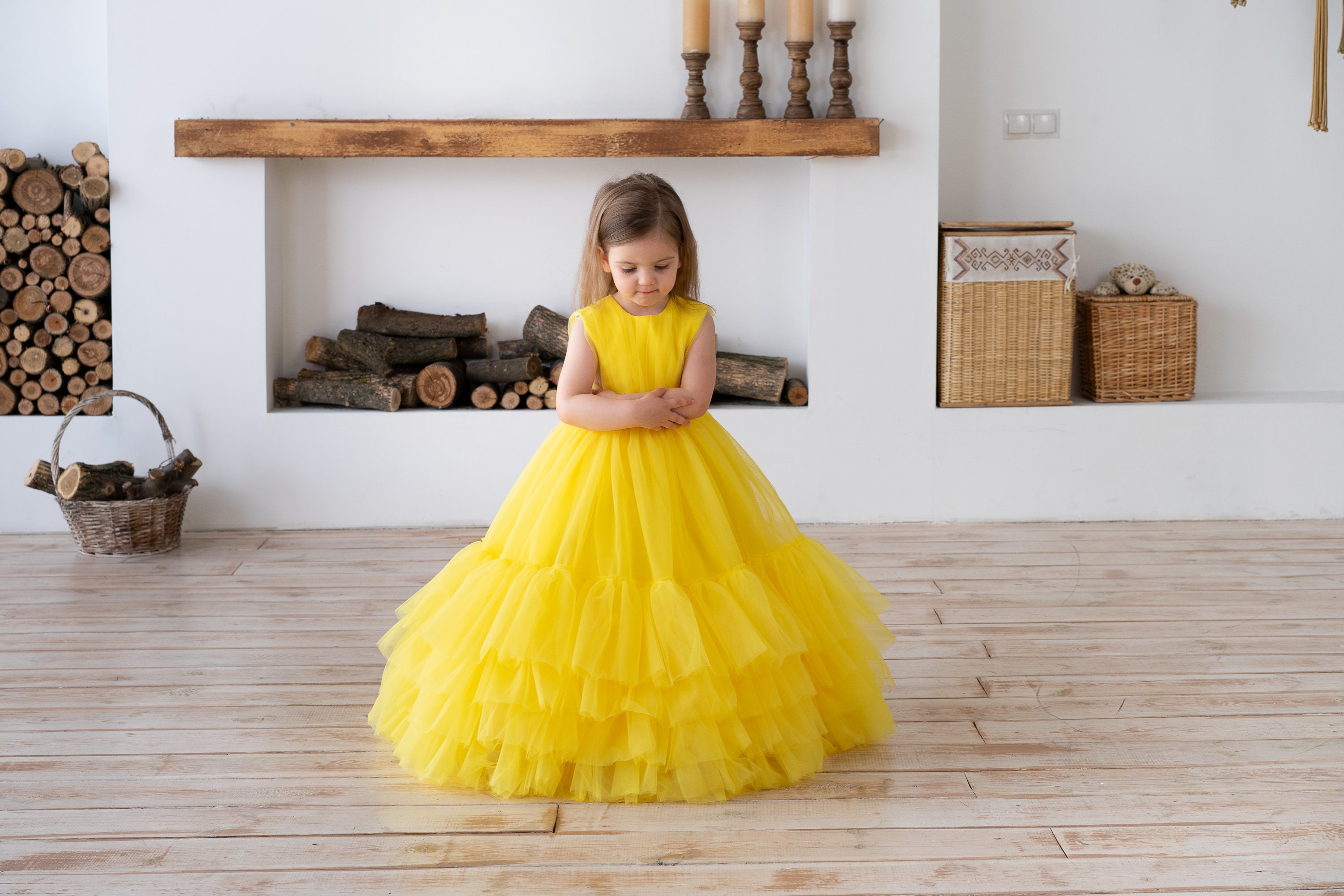 Flower Girl Dress, Baby Yellow Dress, Tutu Dress, Princess Dress, Party  Dress, First Birthday Dress 