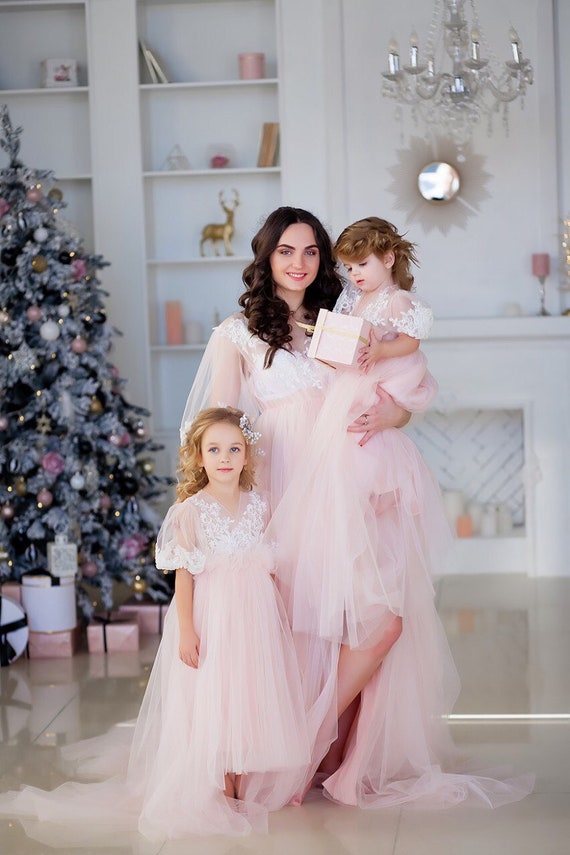 Robe fille mere fille rose clair tenues maman et moi robe mere fille seance photo Premier anniversaire Robe Maxi Etsy Canada