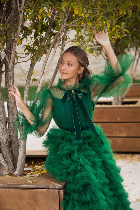 green dress with frills Cute Green Tiered Chiffon A Line Strapless Sweetheart Prom Dresses, MP1012