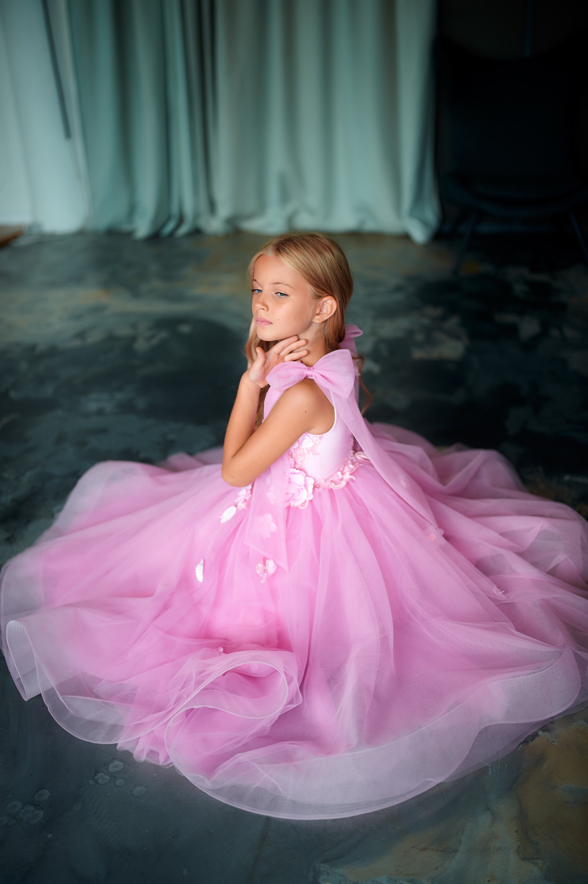 Pink Flower Girl Dress Floral Floor Length Ball Gown Tulle | Etsy
