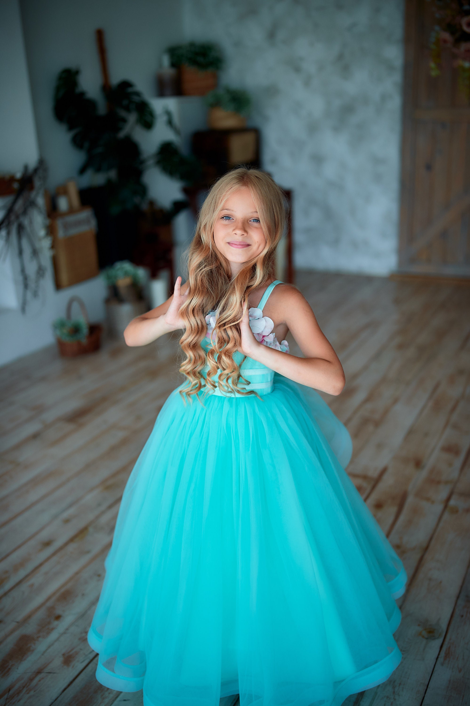 Turquoise Flower Girl Dress Tulle Flower Girl Dress Princess