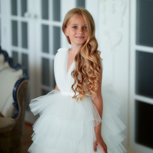 Ivory flower girl dress, White flower girl dress toddler, Tutu dress, Princess dress, Tulle flower girl dress, Pageant dress for photoshoot image 4