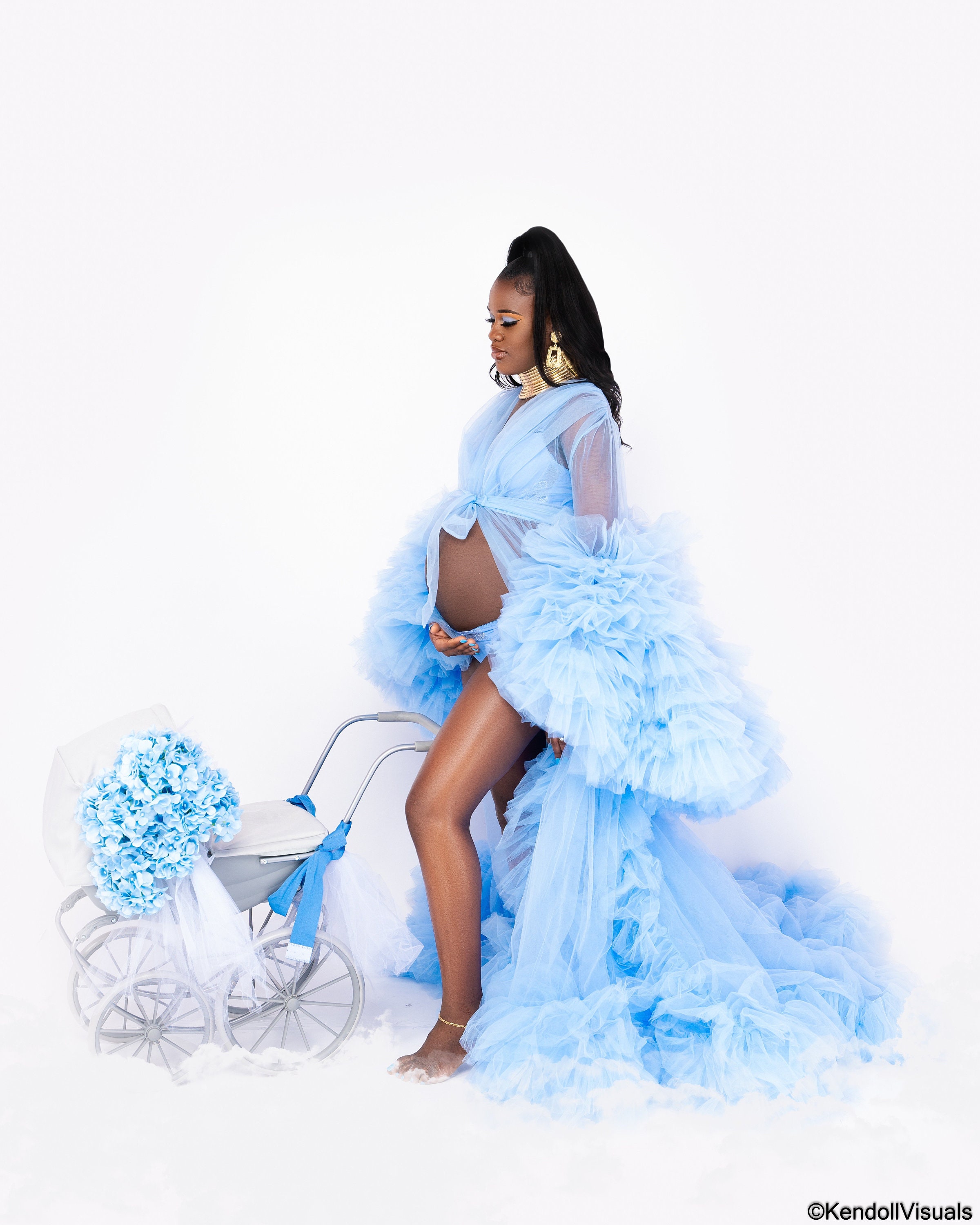 baby blue maternity dress Light Sheer Tulle dress, gown, Maternity dress, shower dress, Maternity for photo shoot neckline and long sleeves add a chic touch Kindred Bravely Women's Marlowe Nursing
