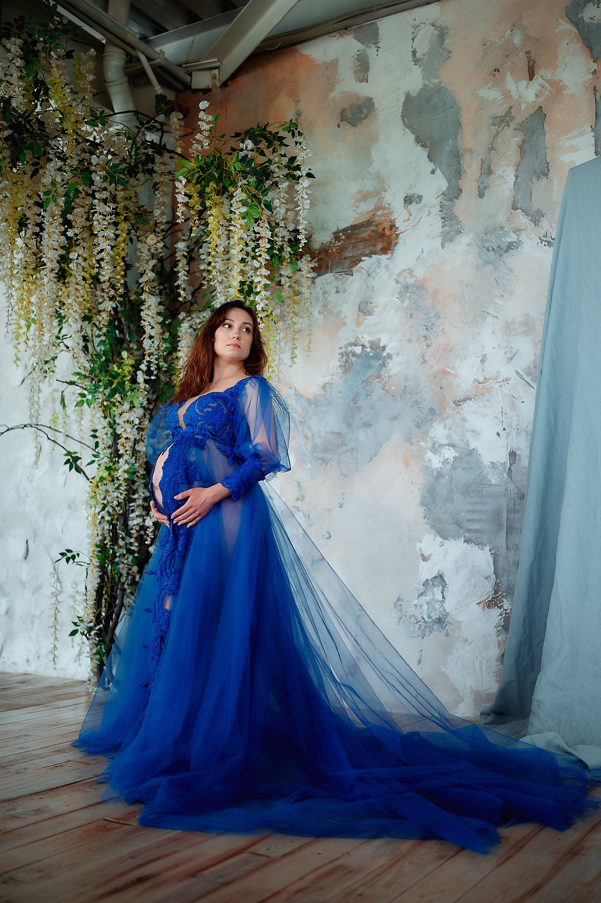 Maternity gown Blue maternity dress Sheer tulle dress Baby Etsy