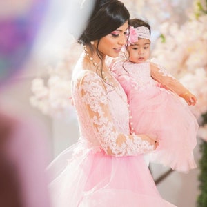 Light Pink Mother Daughter Matching Dress, Dresses for First Birthday ...