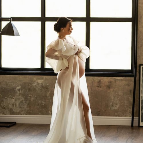 fitted lace wedding dress Ofenbuy Women's Long Sleeve Maternity Dress Square Neck Swiss Dot Casual  Loose Short Dresses Apricot at Amazon Women's Clothing store main image 0