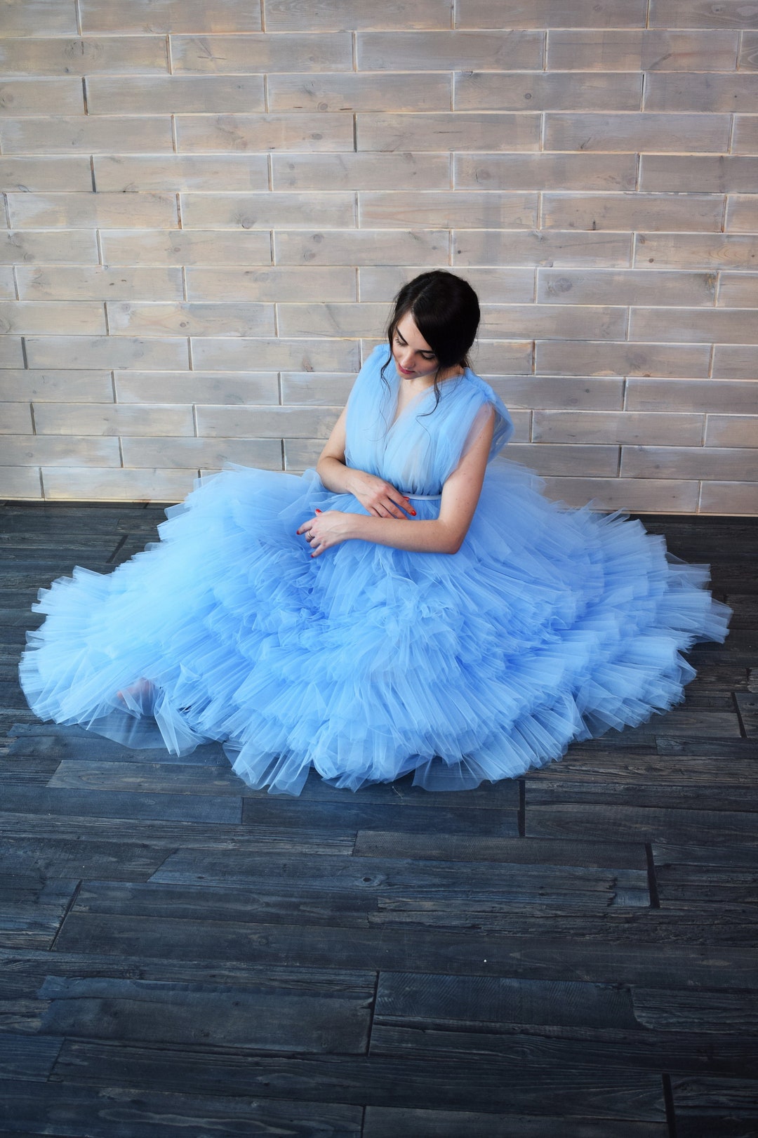 Light Blue Maternity Dress for Baby Shower, Long Light Blue Maternity