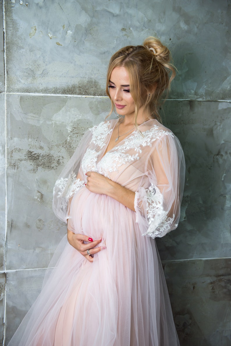 Long light pink maternity dress Dress for Baby shower Dress Etsy