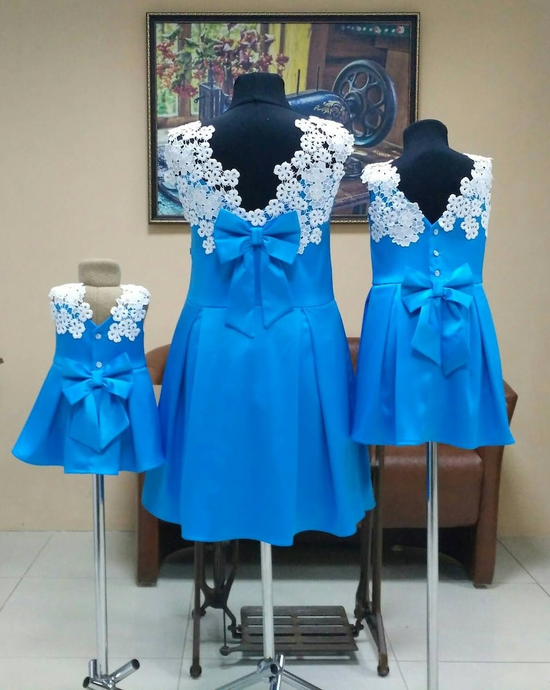 Robe assortie de fille bleue de mère maman et moi tenues Etsy