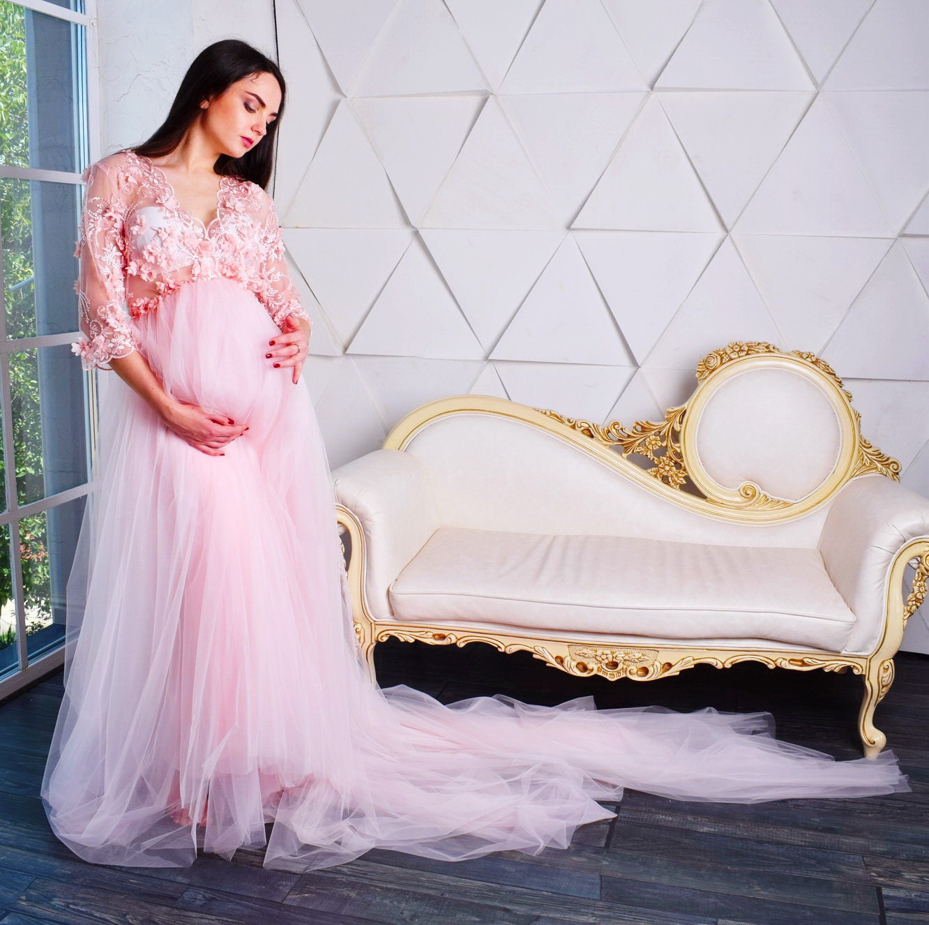 Lace Pink Mermaid Maternity Photoshoot Gown – Glamix Maternity