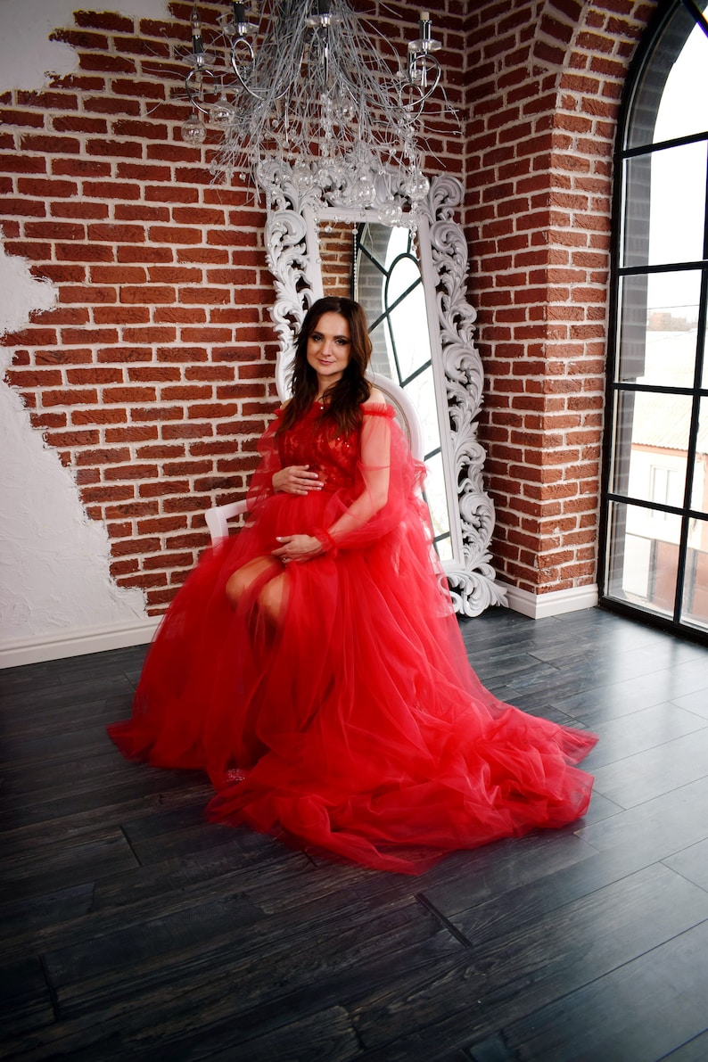 Long Red Maternity Dress Baby Shower Dress Maternity Gown Etsy