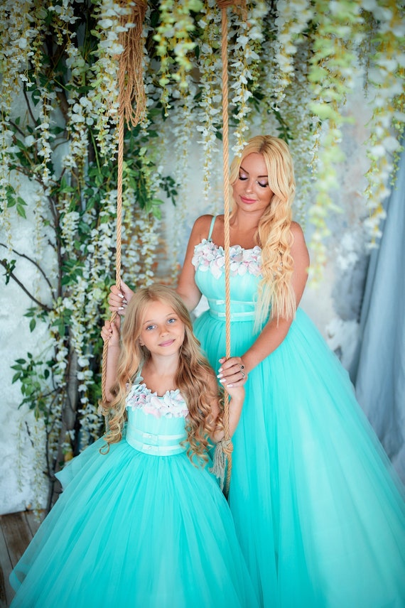 Turquoise Tulle Dresses Mother Daughter Matching Dress Mommy - Etsy