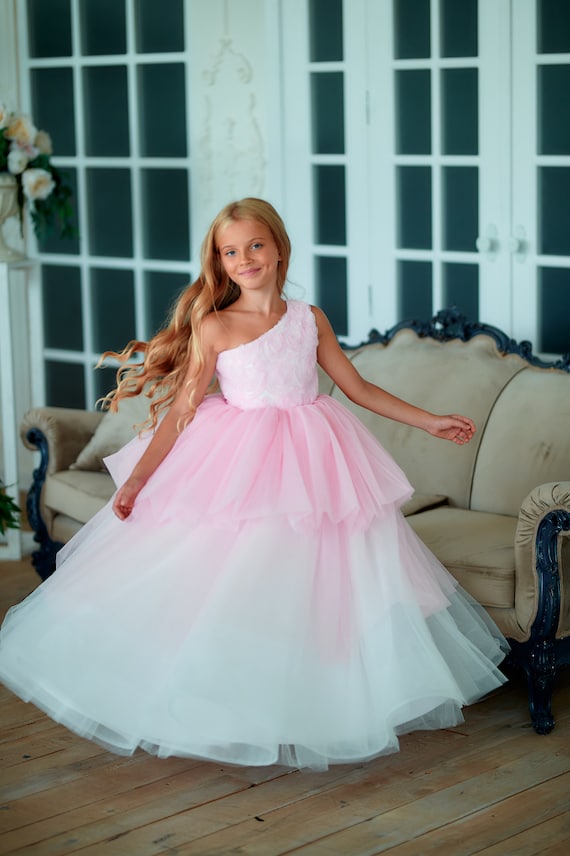 Blush Pink Floor-Length Flower Tulle Party Dress Blush Pink Floor-Length Flower Tulle Party Dress