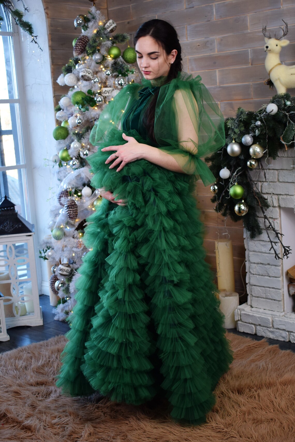 Long green maternity gown Maternity dress for photo shoot Etsy