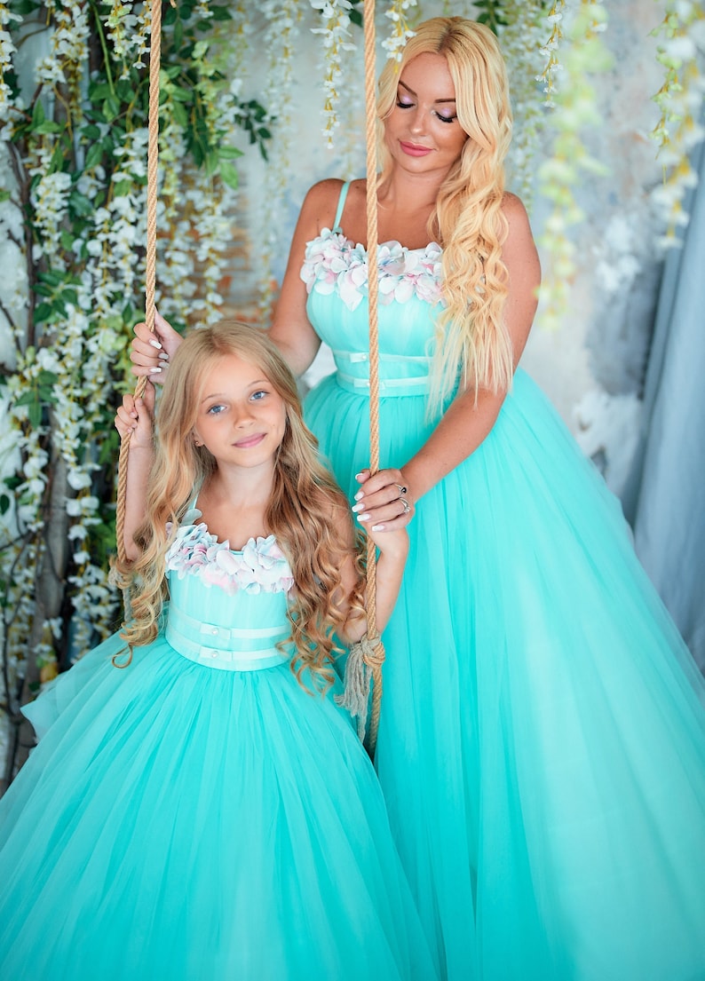 Sky Blue Tulle Mother Daughter Matching Gowns MGD159