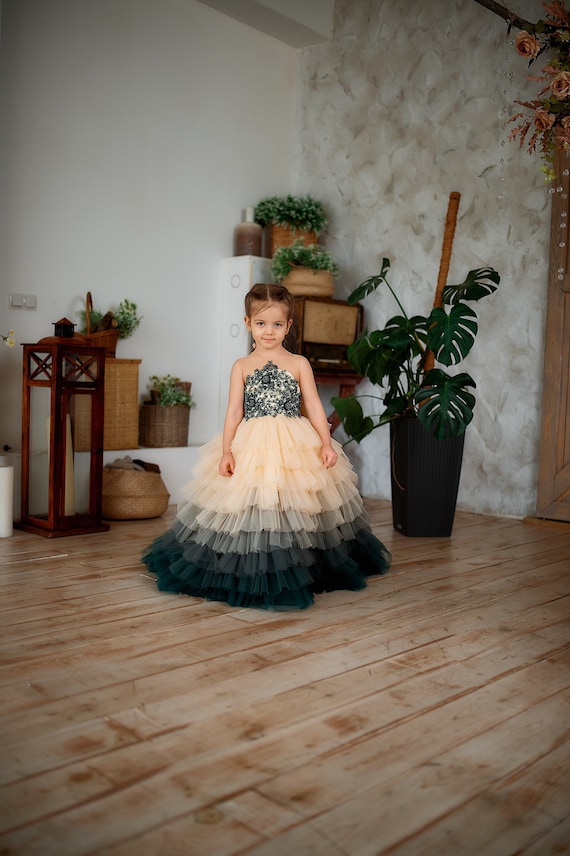 Amazon.com: Flower Girl Dress Tulle Party Pageant Dress Ruffles Wedding Pageant  Ball Gown Dress for Girls Black US2: Clothing, Shoes & Jewelry