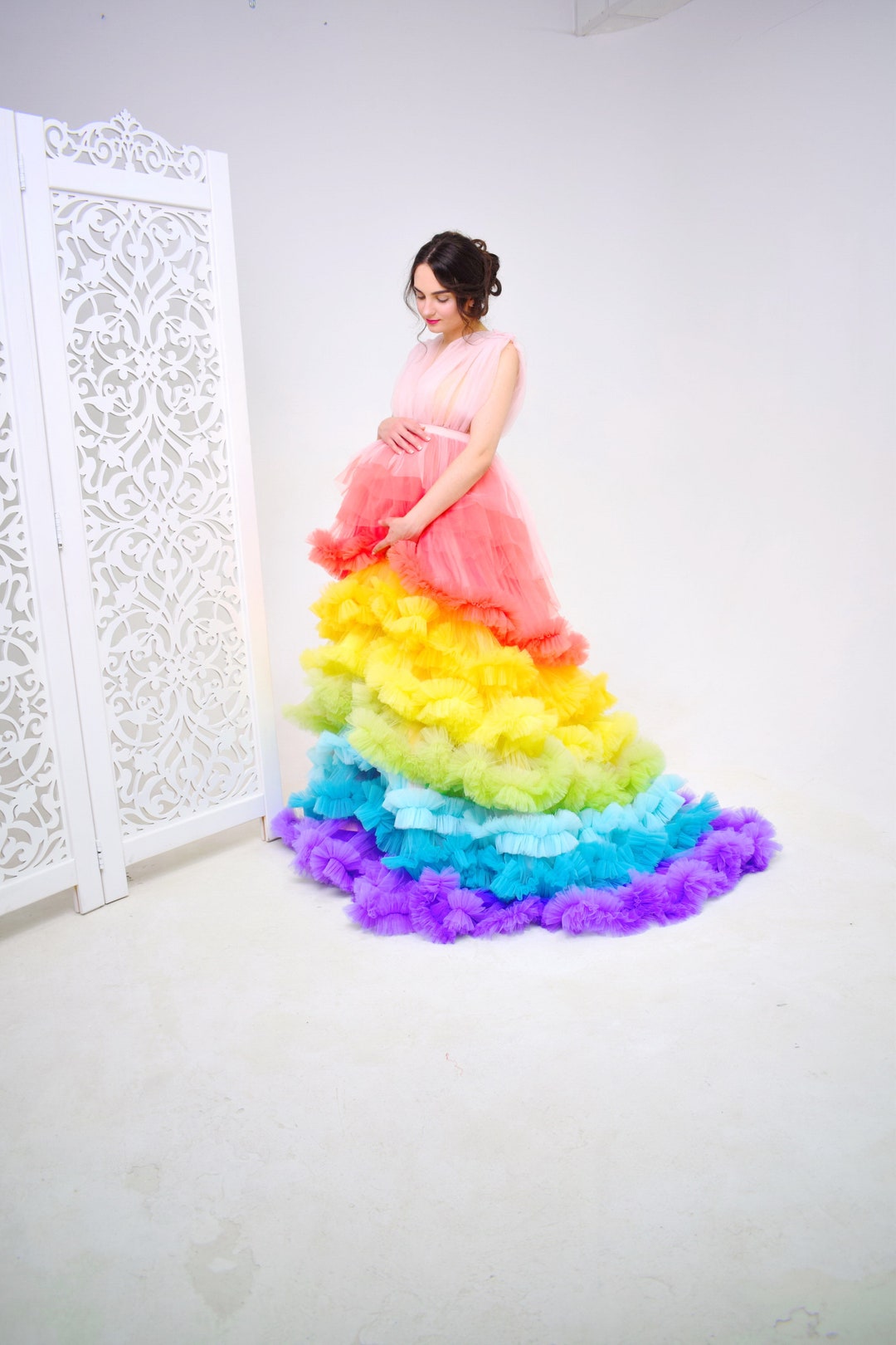 Rainbow Maternity Dress, Rainbow Maternity Gown, Pregnancy Gown