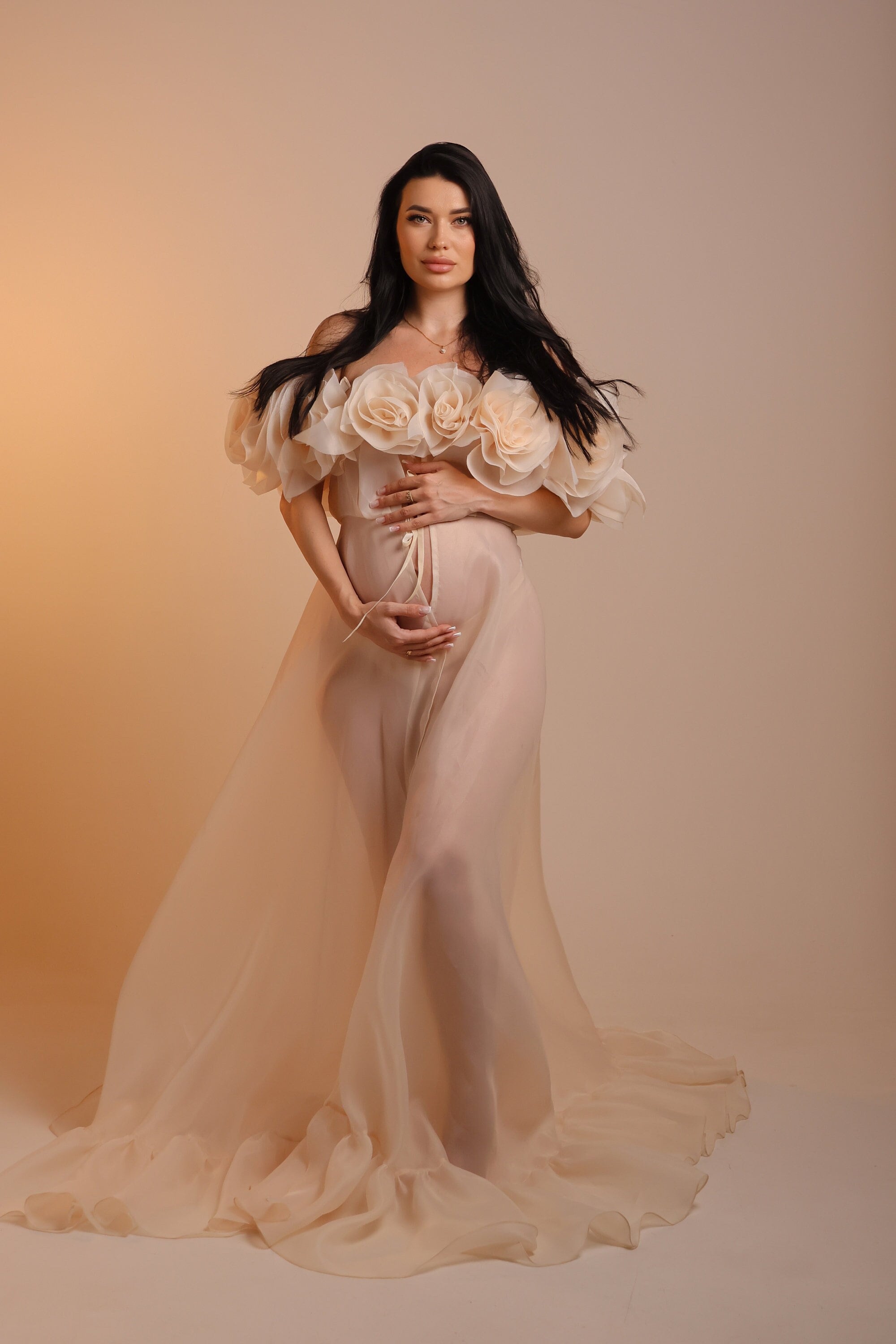 slim fit dress slacks Champagne Animal Print Satin Maternity Maxi Dress main image 1