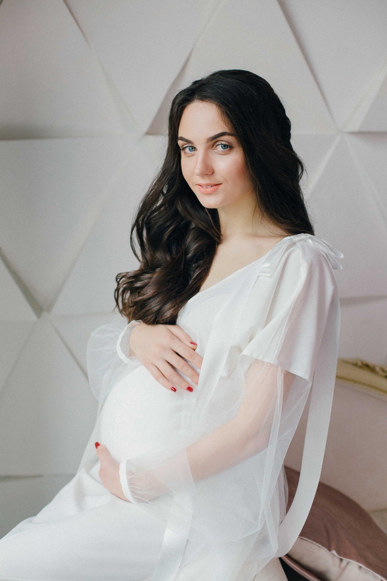 Long white maternity dress for photoshoot Pregnancy dress for Etsy