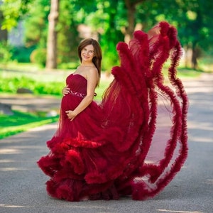 Maternity dress, Dress for baby shower, Burgundy maternity dress, Maternity gown, Pregnancy gown,  Photoshoot dress, Tulle maternity gown