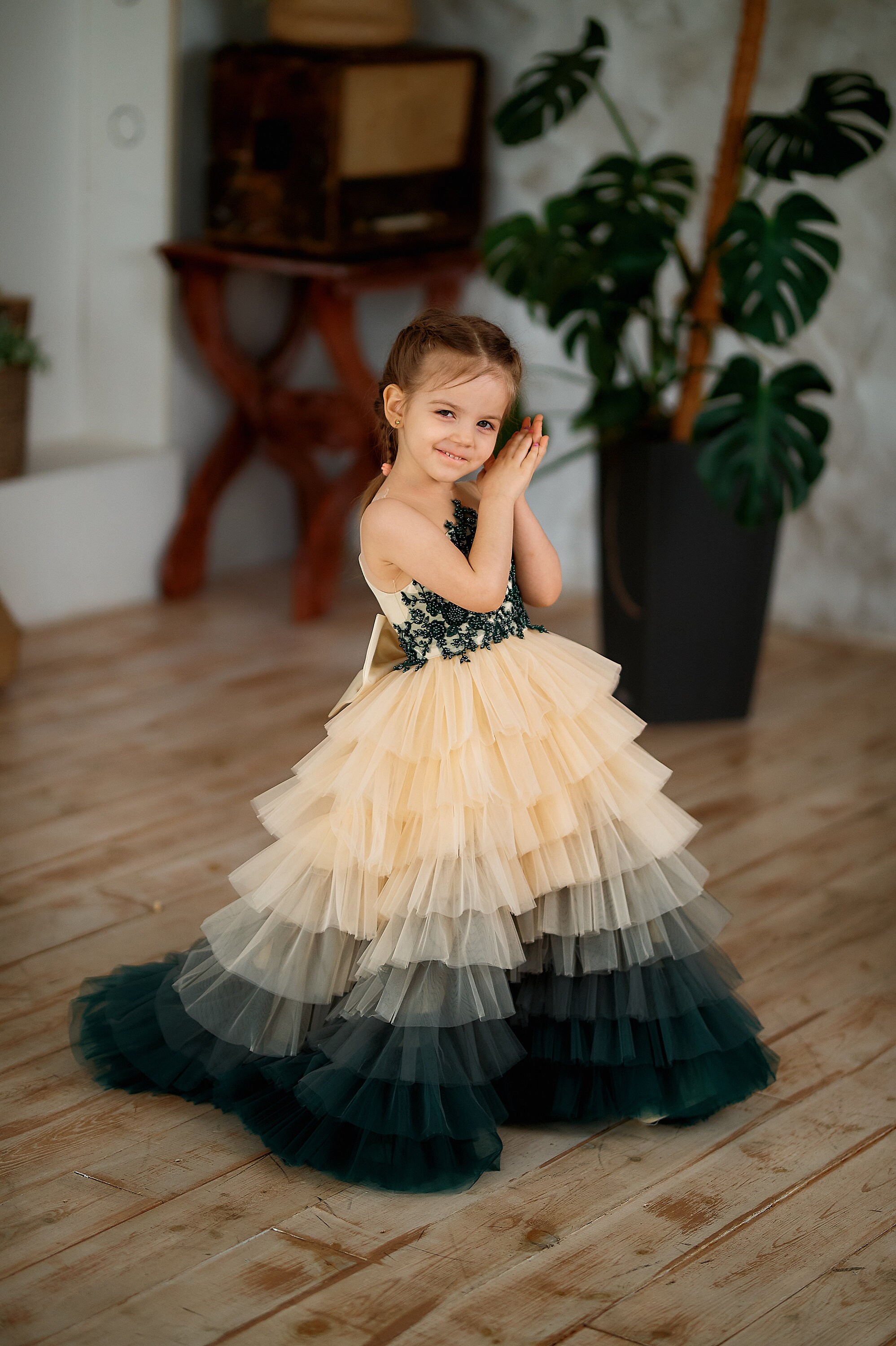 Buy Ombre Flower Girl Dress Lace Pageant Dress Tulle Ball Gown