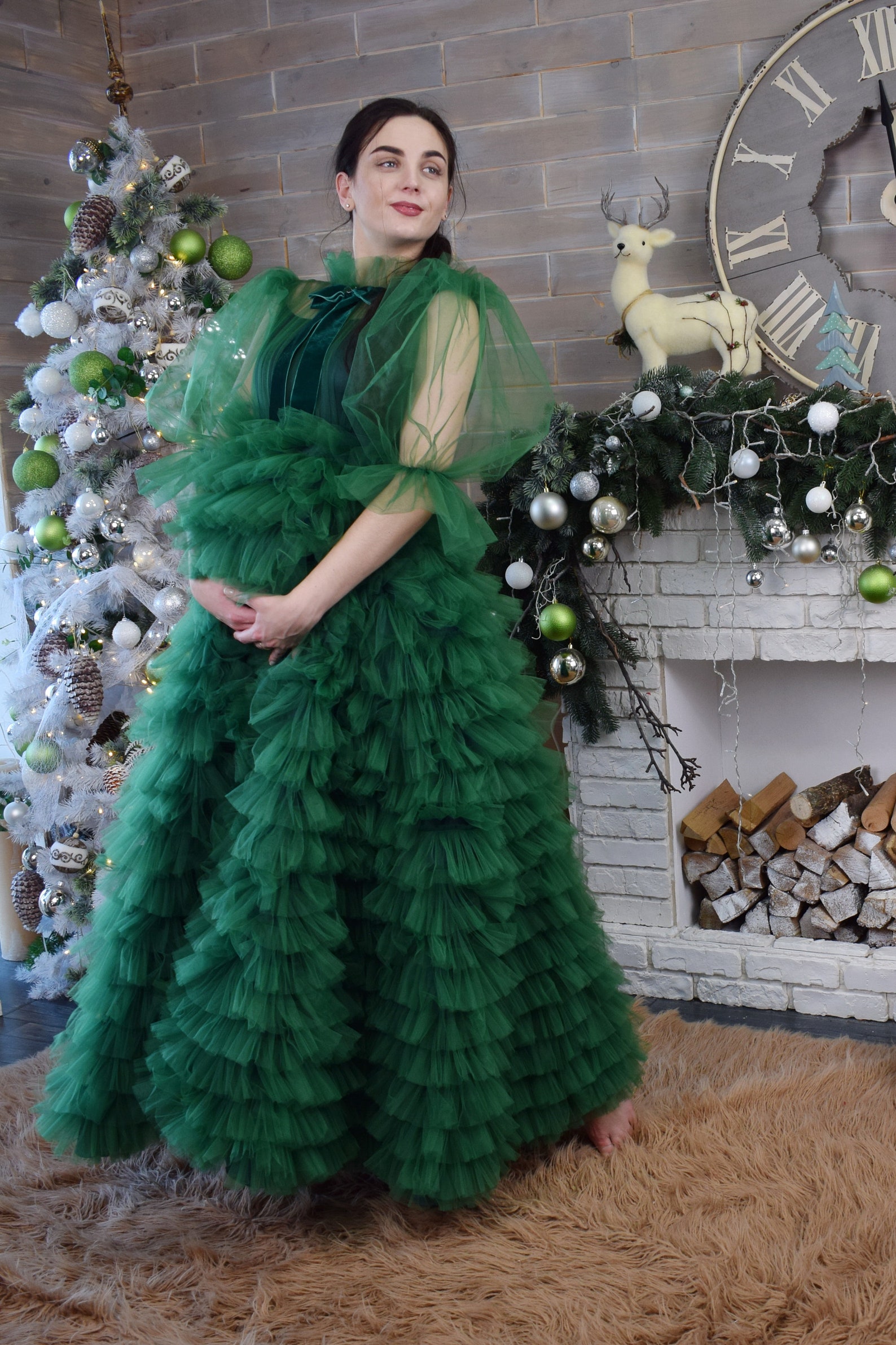 Long Green Maternity Gown Maternity Dress for Photo Shoot Etsy