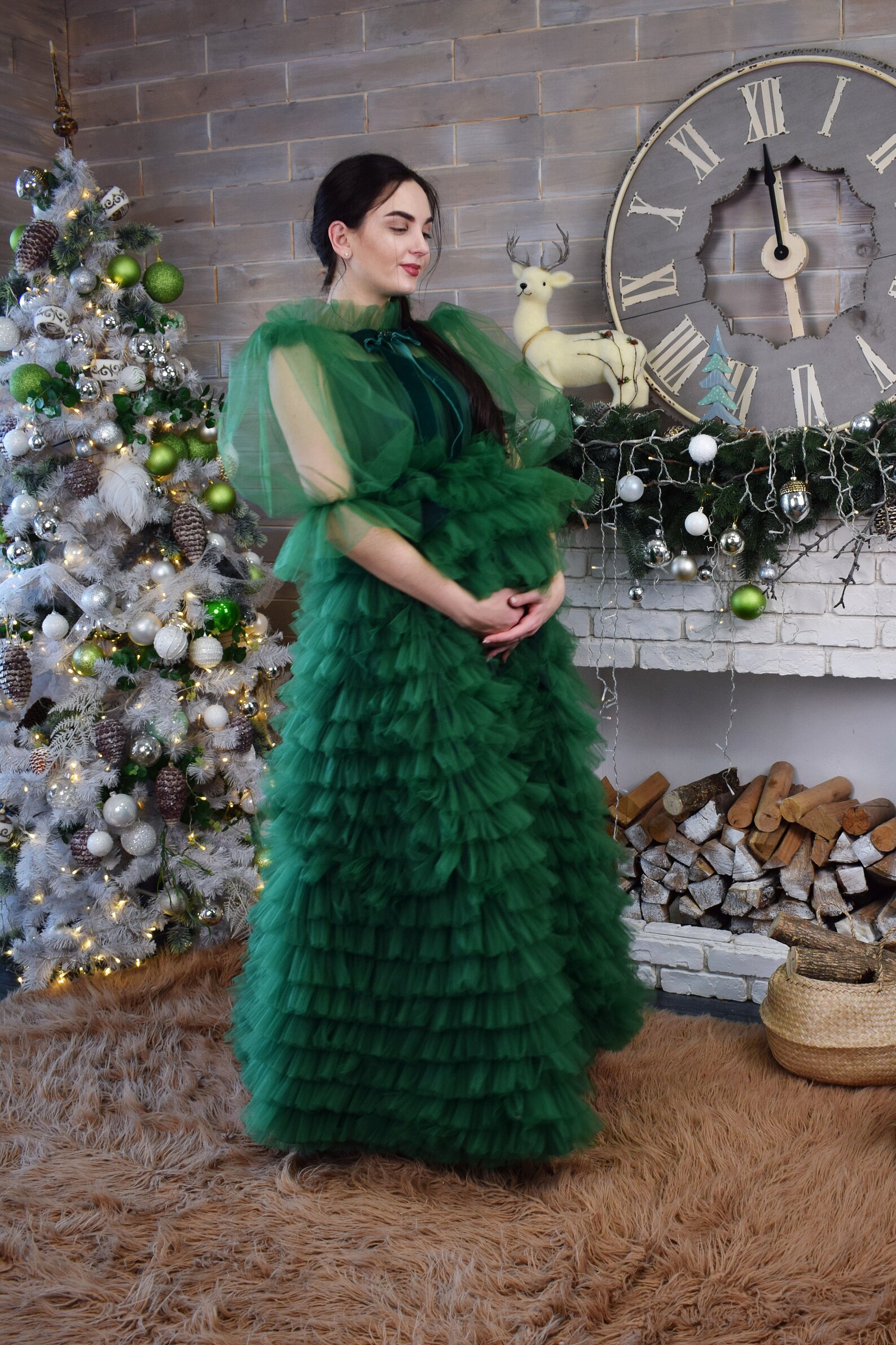 Long Green Maternity Gown Maternity Dress for Photo Shoot Etsy