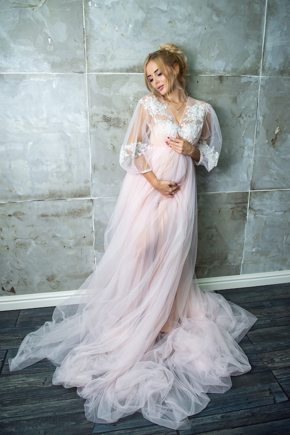 Vestido largo de maternidad rosa claro para baby - Etsy España