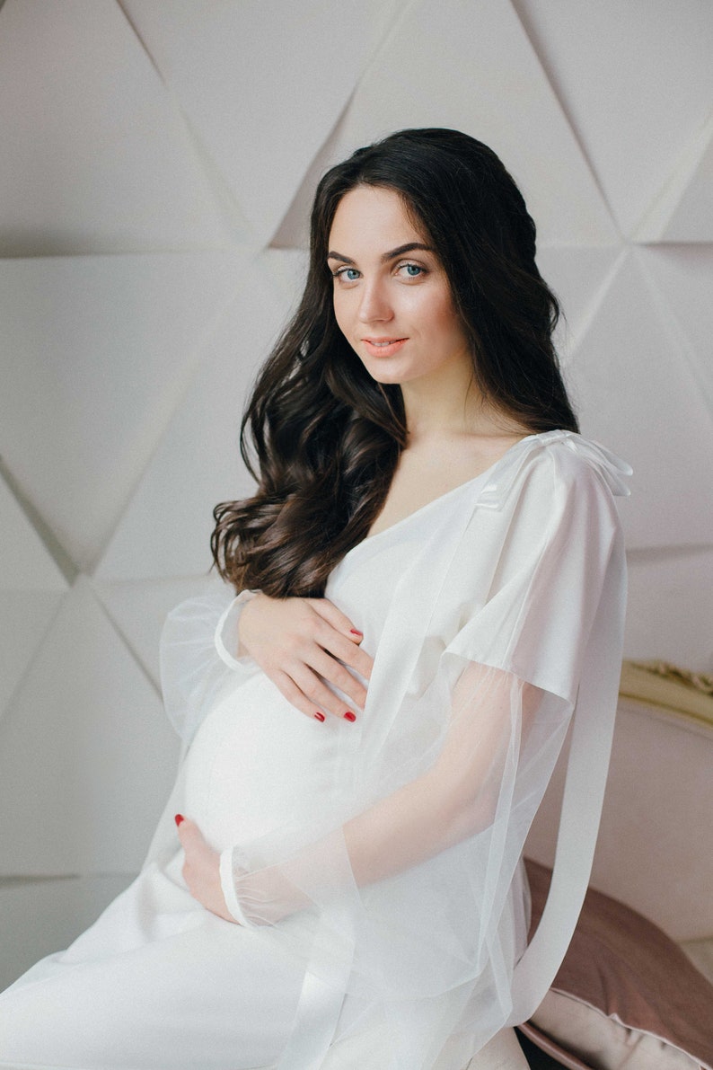 Long white maternity dress for photoshoot Pregnancy dress for | Etsy