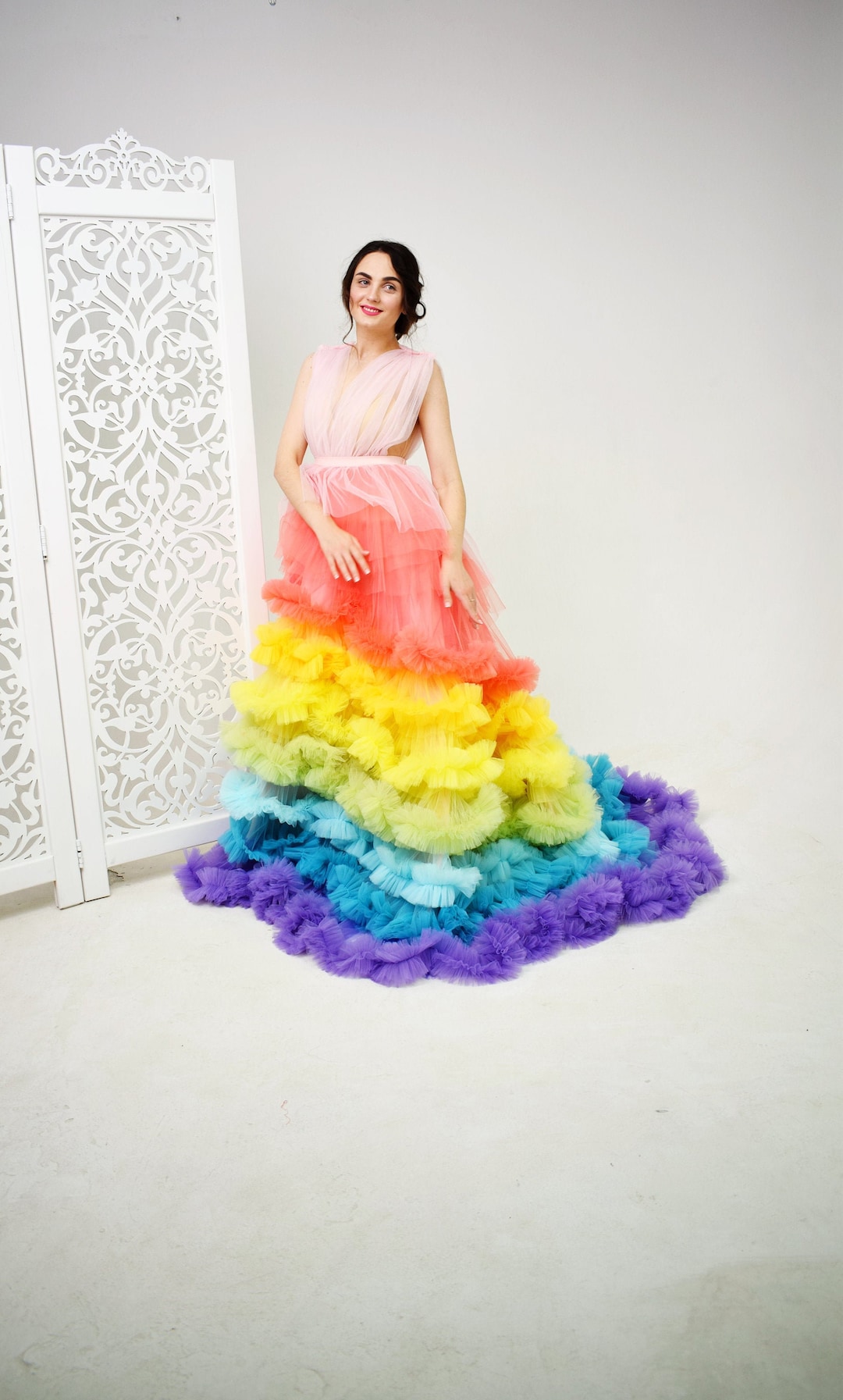 white christmas dresses Women's Rainbow Flare Dress 3XL main image 1