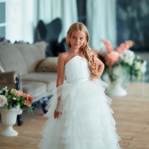 White Corset dress , Ivory Flower girl dress, Tulle Flower girl dress , girl dress ,Tulle dress ,Pageant dress ,Princess dress