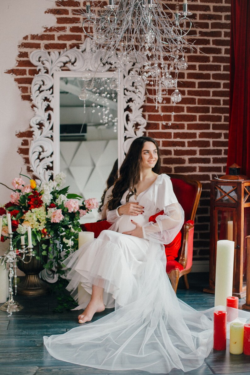 Long white maternity dress for photoshoot Pregnancy dress for Etsy