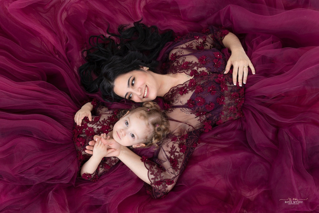 Burgundy Mother Daughter Matching Dress, Dresses for First