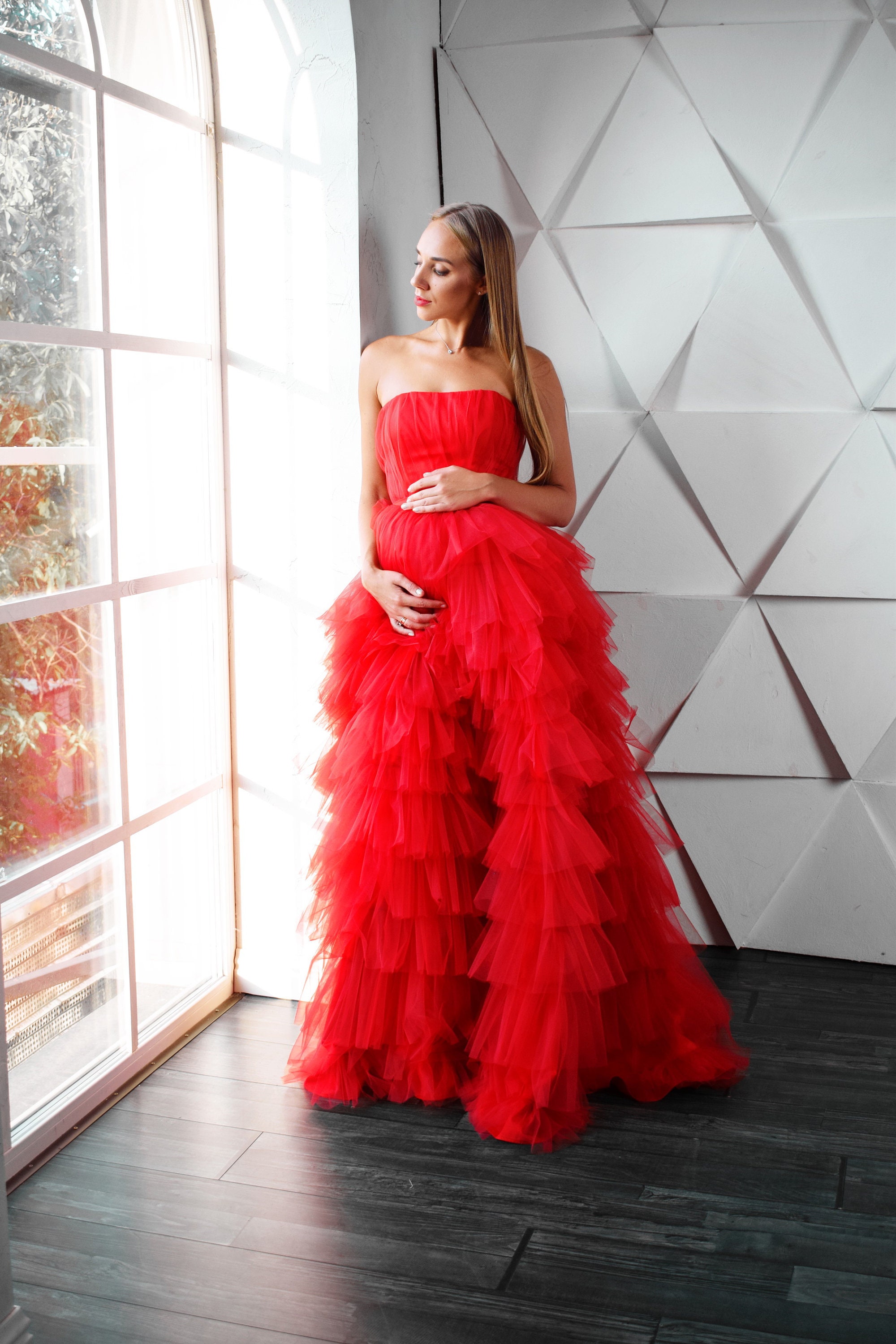 Red Maternity Dress for Photo Shoot Baby Shower Dress Long Etsy