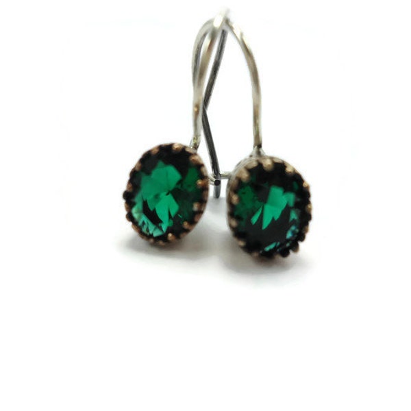 FREE SHIPPING -925 Silver earrings.Noel gift,Gold on silver dress the earrings.Root emerald earrings Other names Emerald, Stone Love