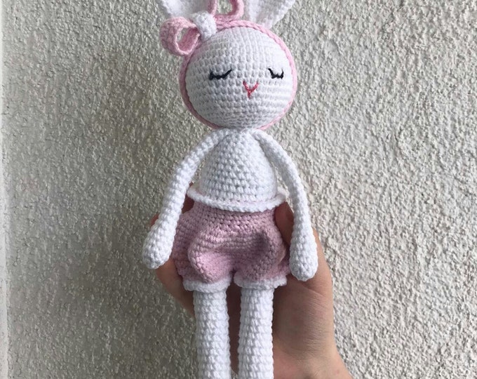 Baby amigurumi Bunny with removable headband crochet bunny and crochet toy for a newborn or child gift newborn shower or first photo session