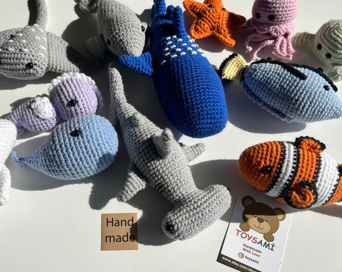 Handmade Crochet Sea Animal Plush Set – 12 Ocean Creature Toys