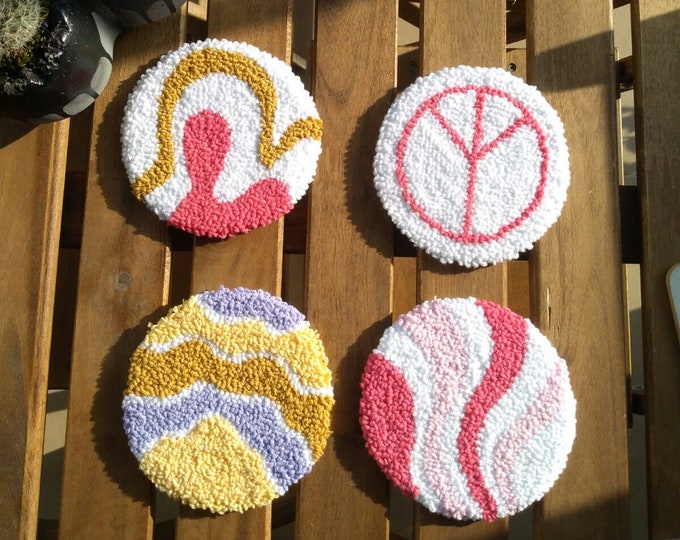 Handmade Coaster /peace Punch Needle Coaster / Punch Needle Mug Rug / Punch Needle Mini Rug / Custom Mug Rug / Jewelry Display