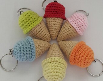 Gehaakte ijssleutelhanger, amigurumi-voedselsleutelhanger