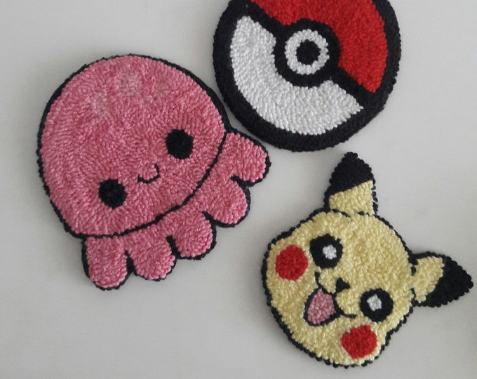 Punch Needle Coaster,Set of 2, pokemon,jellyfish Handmade Mug Rug,Drink Coaster,Tufted Mini Rug,Custom Mug Rug