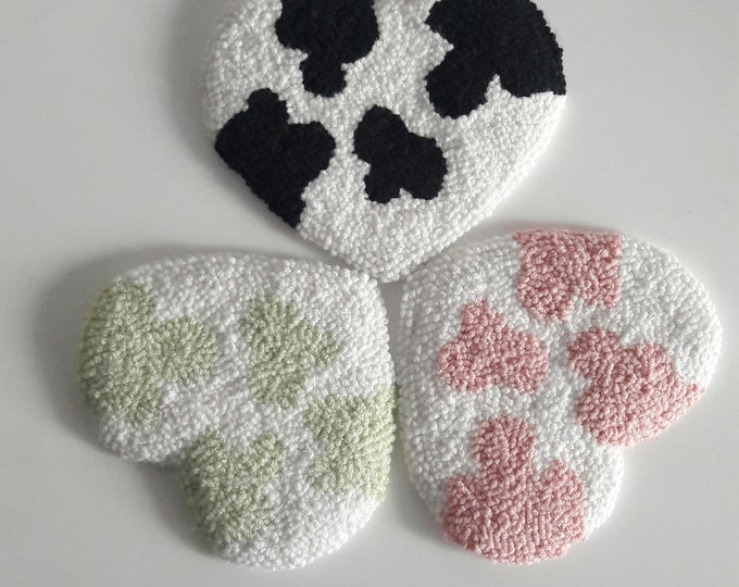 Punch Needle Heart Coaster,Set of 2, Drink Coaster, Punch, Souvenirs,Handmade ,Mug , Rug, Kitchen and Dining, Kawaii