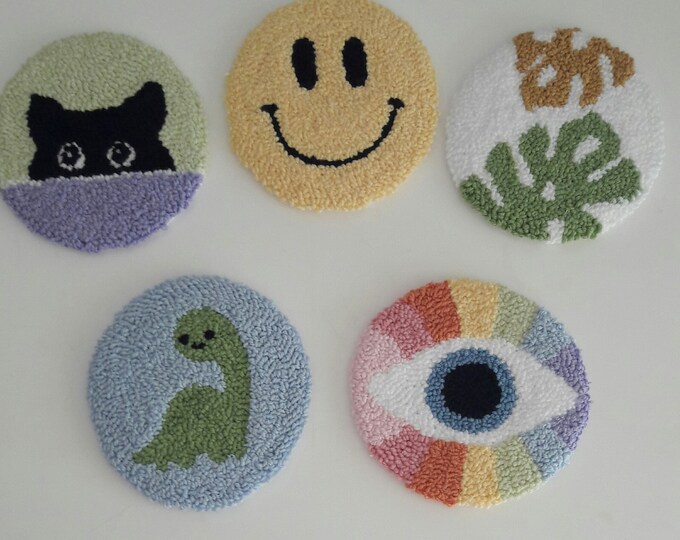 Punch Needle Coaster, Drink Coaster,Set of 2, Punch, Souvenirs,Handmade ,Mug , Rug, Kitchen and Dining, Kawaii