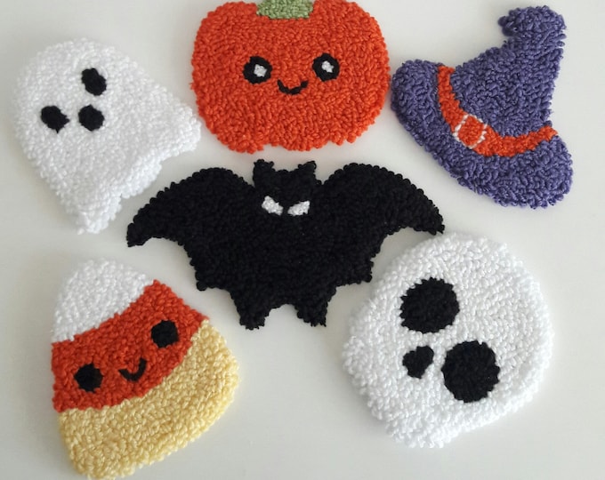 Punch Needle Coaster Handmade Halloween wall hanging,boho decor,Drink Coaster Set of 2 Punch Handmade Mug Rug